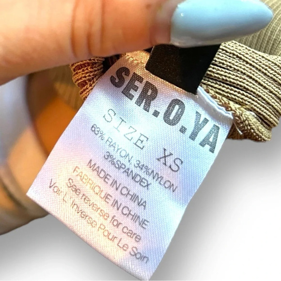 REVOLVE X SER.O.YA BOA RIBBED KNIT beige long sleeve mini DRESS Size XS Bodycon - Picture 10 of 11